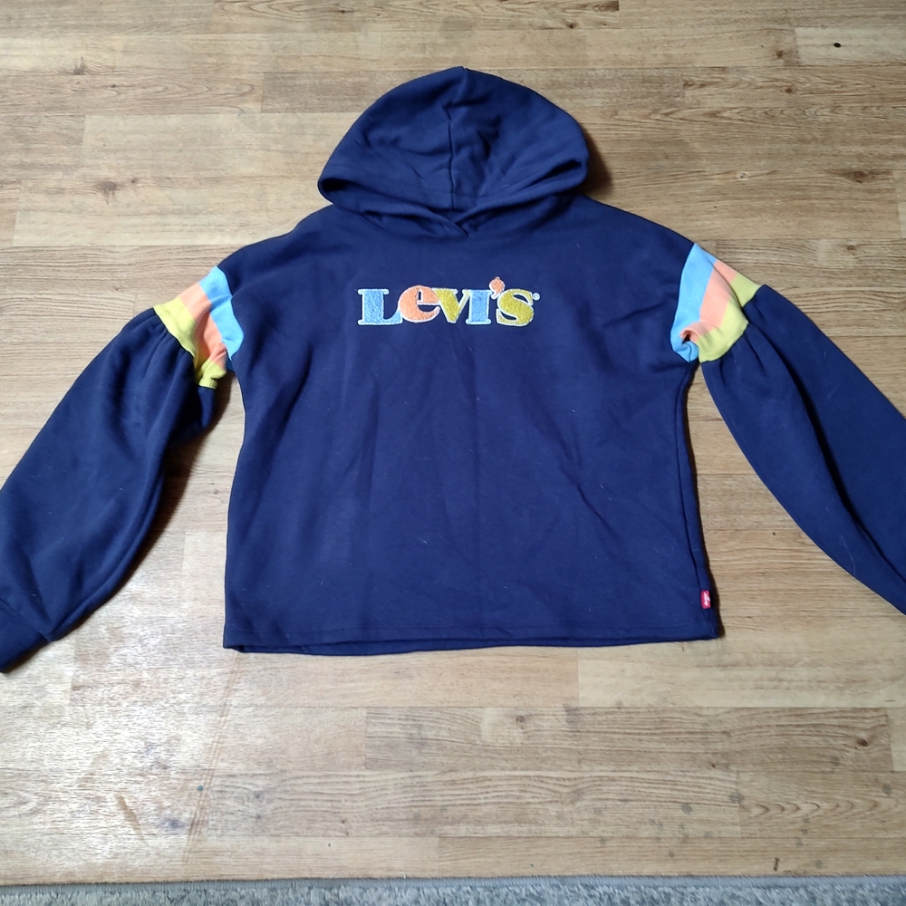 Levi's Kids Navy Hoodie with Multicolor Sleeves
